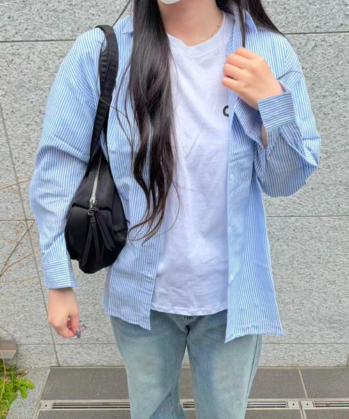 mebole(メボレ)の「ルーズストライプシャツ(シャツ/ブラウス・レディース・ブルー・FREE)」の8枚目の写真