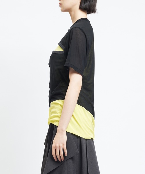 gomme（ゴム）の「80/2強撚天竺　強撚カッティングＴ（Tシャツ/カットソー・レディース・ホワイト×ブラック/ブラック×ホワイト/ブラック×イエロー・MEDIUM）」の14枚目の写真