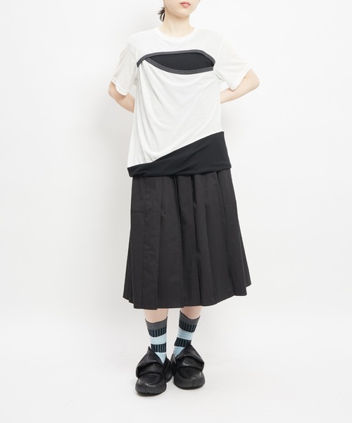 gomme（ゴム）の「80/2強撚天竺　強撚カッティングＴ（Tシャツ/カットソー・レディース・ホワイト×ブラック/ブラック×ホワイト/ブラック×イエロー・MEDIUM）」の8枚目の写真
