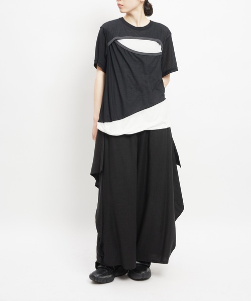 gomme（ゴム）の「80/2強撚天竺　強撚カッティングＴ（Tシャツ/カットソー・レディース・ホワイト×ブラック/ブラック×ホワイト/ブラック×イエロー・MEDIUM）」の10枚目の写真