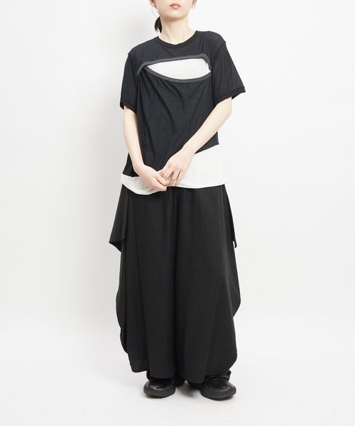 gomme（ゴム）の「80/2強撚天竺　強撚カッティングＴ（Tシャツ/カットソー・レディース・ホワイト×ブラック/ブラック×ホワイト/ブラック×イエロー・MEDIUM）」の11枚目の写真