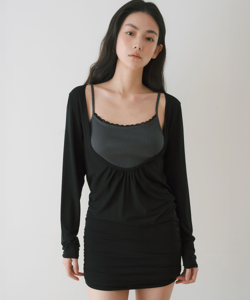 YEARNING(イヤニング)の「LACE RIBBED SLEEVELESS TOP, CHARCOAL(Tシャツ/カットソー・レディース・その他・FREE)」の3枚目の写真
