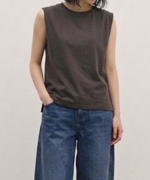 audrey and john wad(オードリーアンドジョンワッド)の「ダブルシルケットTOPS(Tシャツ/カットソー・レディース・ブラック/オフホワイト/チャコールグレー/サックスブルー・FREE)」の1枚目の写真