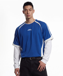 ウェーブカラー ブロック ショートスリーブ (Blue)