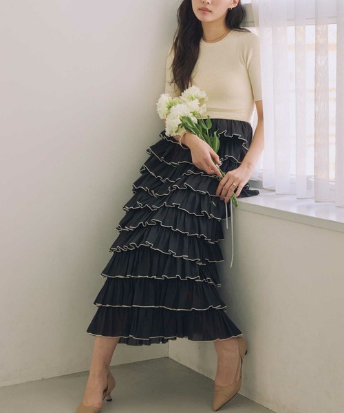 ACYM（アシーム）の「ドッキングスカートワンピース（ワンピース・レディース・ホワイト/ブラック・FREE）」の8枚目の写真