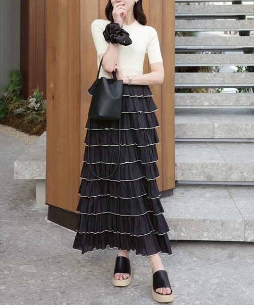 ACYM（アシーム）の「ドッキングスカートワンピース（ワンピース・レディース・ホワイト/ブラック・FREE）」の3枚目の写真