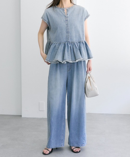 PUAL CE CIN（ピュアルセシン）の「綿麻デニムイージーパンツ（デニムパンツ・レディース・ブルー/インディゴブルー・FREE）」の14枚目の写真