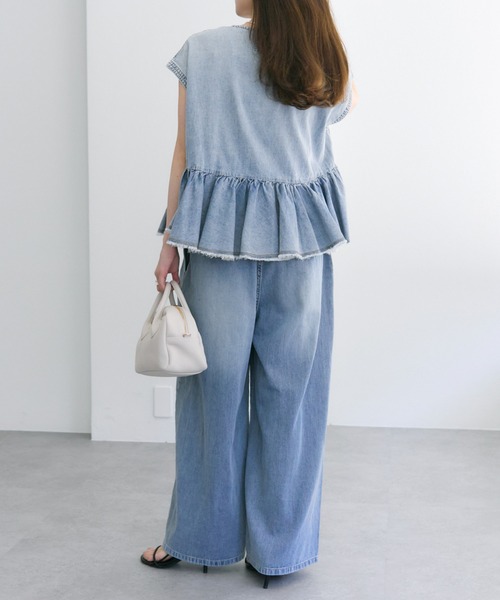 PUAL CE CIN（ピュアルセシン）の「綿麻デニムイージーパンツ（デニムパンツ・レディース・ブルー/インディゴブルー・FREE）」の16枚目の写真