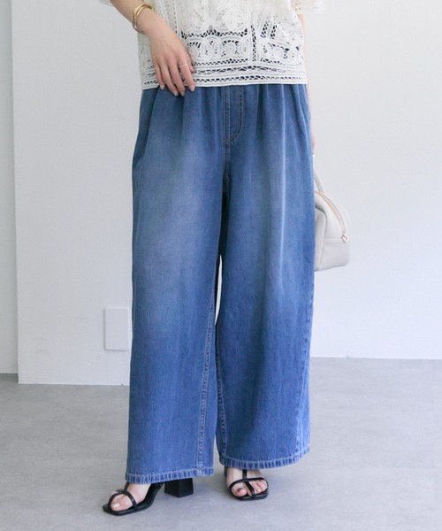 PUAL CE CIN（ピュアルセシン）の「綿麻デニムイージーパンツ（デニムパンツ・レディース・ブルー/インディゴブルー・FREE）」の19枚目の写真