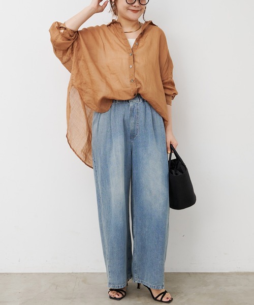PUAL CE CIN(ピュアルセシン)の「綿麻デニムイージーパンツ(デニムパンツ・レディース・ブルー/インディゴブルー・FREE)」の4枚目の写真