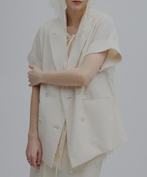 Ameri（アメリ）の「MELANGE LACE VEST LAYERED JACKET（ノーカラージャケット）」