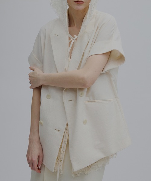 Ameri(�A����)��MELANGE LACE VEST LAYERED JACKET(�m�[�J���[�W���P�b�g)