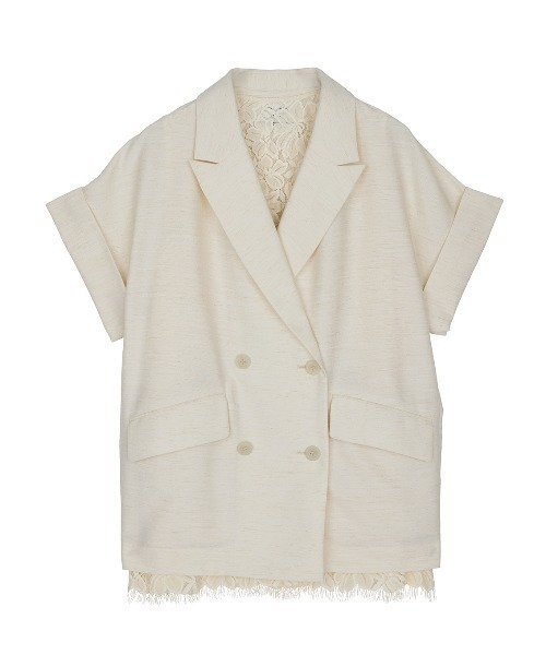 Ameri(アメリ)の「MELANGE LACE VEST LAYERED JACKET(ノーカラージャケット・レディース・ブルー/アイボリー・SMALL/MEDIUM)」の20枚目の写真