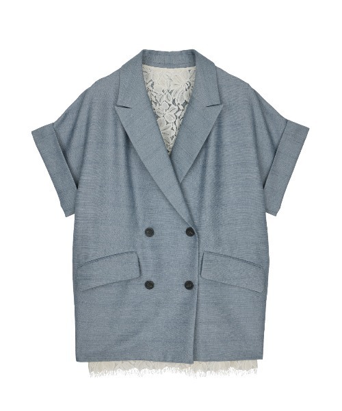 Ameri(アメリ)の「MELANGE LACE VEST LAYERED JACKET(ノーカラージャケット・レディース・ブルー/アイボリー・SMALL/MEDIUM)」の19枚目の写真