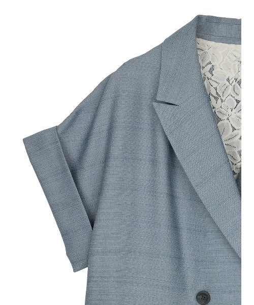 Ameri(アメリ)の「MELANGE LACE VEST LAYERED JACKET(ノーカラージャケット・レディース・ブルー/アイボリー・SMALL/MEDIUM)」の17枚目の写真