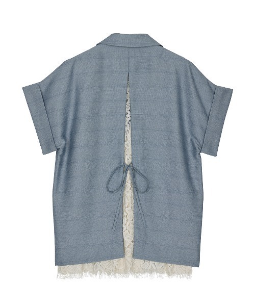 Ameri(アメリ)の「MELANGE LACE VEST LAYERED JACKET(ノーカラージャケット・レディース・ブルー/アイボリー・SMALL/MEDIUM)」の15枚目の写真