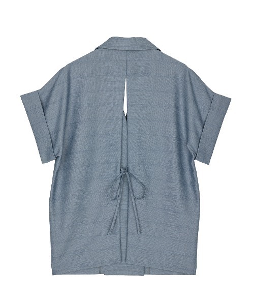 Ameri(アメリ)の「MELANGE LACE VEST LAYERED JACKET(ノーカラージャケット・レディース・ブルー/アイボリー・SMALL/MEDIUM)」の3枚目の写真