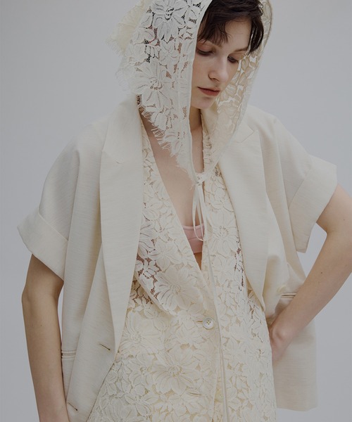 MELANGE LACE VEST LAYERED JACKET（ノーカラージャケット）｜Ameri