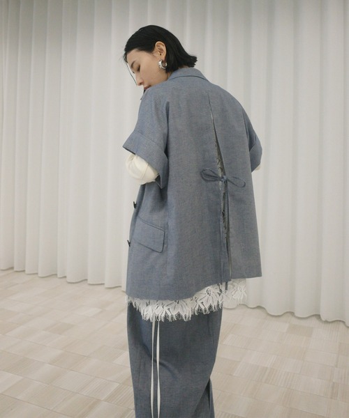 MELANGE LACE VEST LAYERED JACKET（ノーカラージャケット）｜Ameri