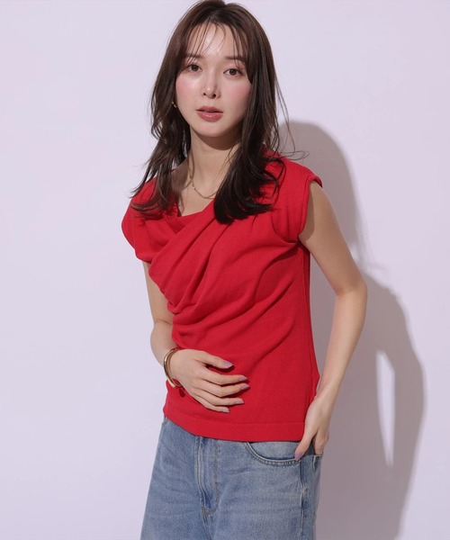 Mystrada(マイストラーダ)の「ドレープニット(ニット/セーター・レディース・ブラック/レッド/ピンク/ホワイト・38)」の1枚目の写真