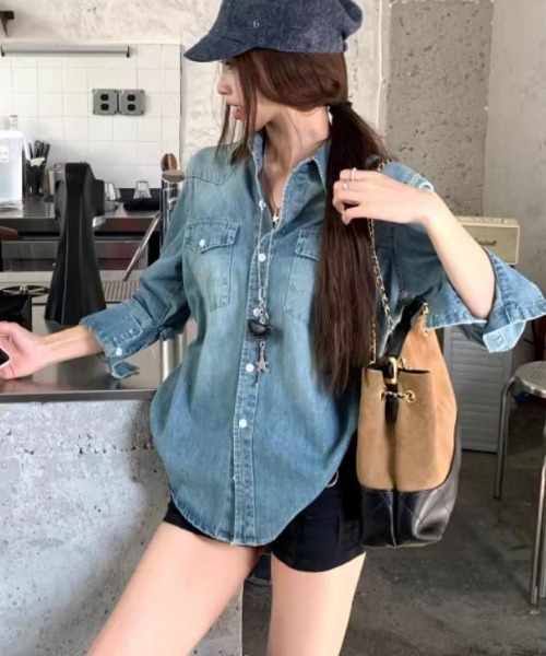 semplice（センプリチェ）の「シャツ【韓国ファッション】（シャツ/ブラウス・レディース・ブルー・XL/L/M/S）」の5枚目の写真