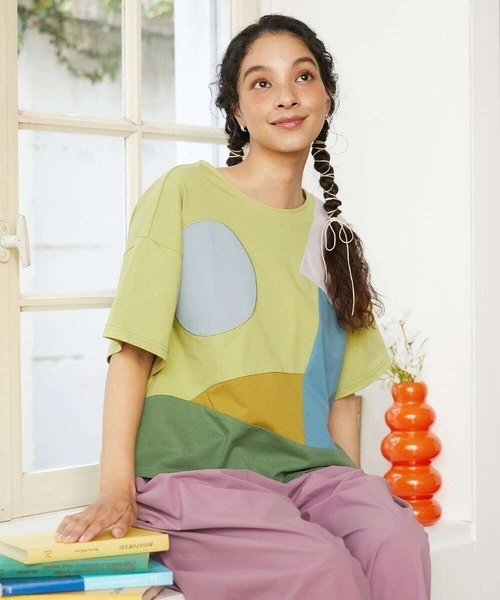Jocomomola（ホコモモラ）の「【接触冷感】T/C天竺 アップリケTシャツ（Tシャツ/カットソー・レディース・ミント/アイボリー・40）」の4枚目の写真