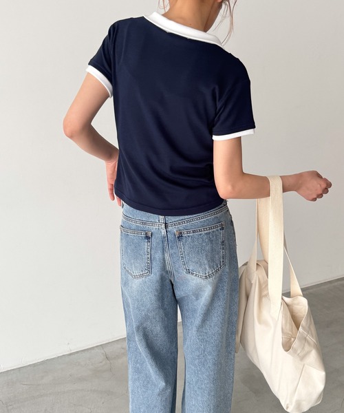 CANAL JEAN(キャナルジーン)の「El mar レイヤード半袖ポロシャツ(ポロシャツ・レディース・ネイビー/サックスブルー・ONE SIZE)」の4枚目の写真