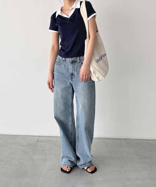 CANAL JEAN(キャナルジーン)の「El mar レイヤード半袖ポロシャツ(ポロシャツ・レディース・ネイビー/サックスブルー・ONE SIZE)」の5枚目の写真