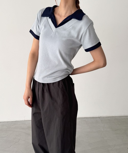 CANAL JEAN(キャナルジーン)の「El mar レイヤード半袖ポロシャツ(ポロシャツ・レディース・ネイビー/サックスブルー・ONE SIZE)」の6枚目の写真