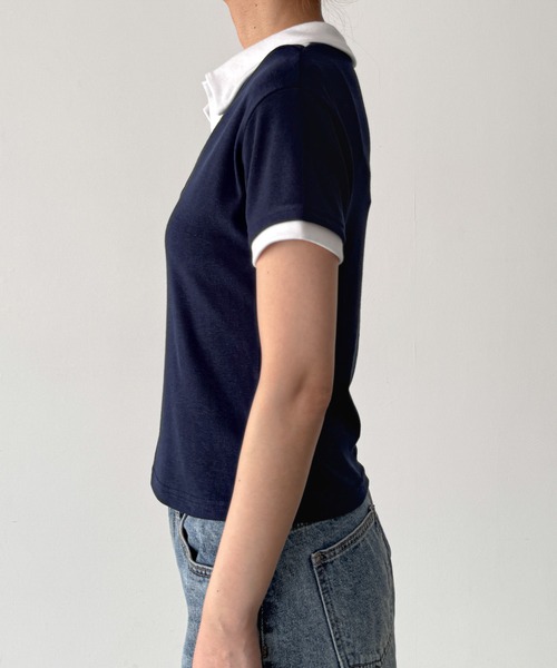 CANAL JEAN(キャナルジーン)の「El mar レイヤード半袖ポロシャツ(ポロシャツ・レディース・ネイビー/サックスブルー・ONE SIZE)」の10枚目の写真