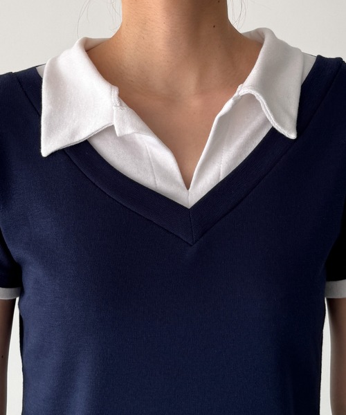CANAL JEAN(キャナルジーン)の「El mar レイヤード半袖ポロシャツ(ポロシャツ・レディース・ネイビー/サックスブルー・ONE SIZE)」の12枚目の写真