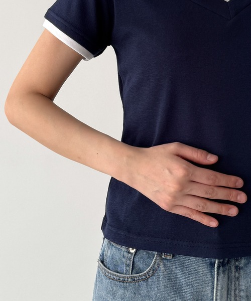 CANAL JEAN(キャナルジーン)の「El mar レイヤード半袖ポロシャツ(ポロシャツ・レディース・ネイビー/サックスブルー・ONE SIZE)」の13枚目の写真