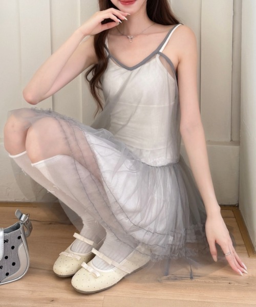 Ada.(エイダ)の「レイヤード チュール キャミソール ペプラム チュニック(チュニック・レディース・ブラック/グレー/ホワイト・FREE)」の6枚目の写真