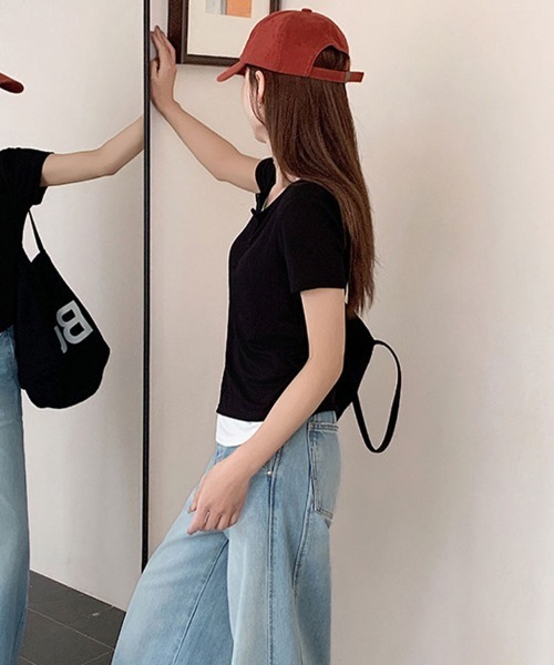 mielu(ミエル)の「フロントジップVネックカットソー(Tシャツ/カットソー・レディース・ブラック/ブラウン/グレー・LARGE/MEDIUM)」の11枚目の写真
