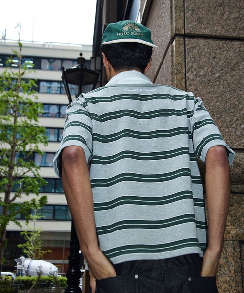 kutir(クティール)の「EMBROIDERED DESIGN BORDER RUGBY SHIRT/刺繍デザインボーダーラガーシャツ(ポロシャツ・メンズ・杢グレー/ネイビー/チャコールグレー・MEDIUM/LARGE)」の5枚目の写真