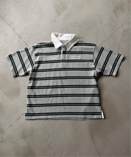 kutir(クティール)の「EMBROIDERED DESIGN BORDER RUGBY SHIRT/刺繍デザインボーダーラガーシャツ(ポロシャツ・メンズ・杢グレー/ネイビー/チャコールグレー・MEDIUM/LARGE)」の16枚目の写真