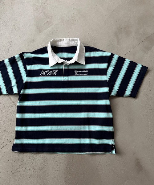 EMBROIDERED DESIGN BORDER RUGBY SHIRT／刺繍デザインボーダーラガー