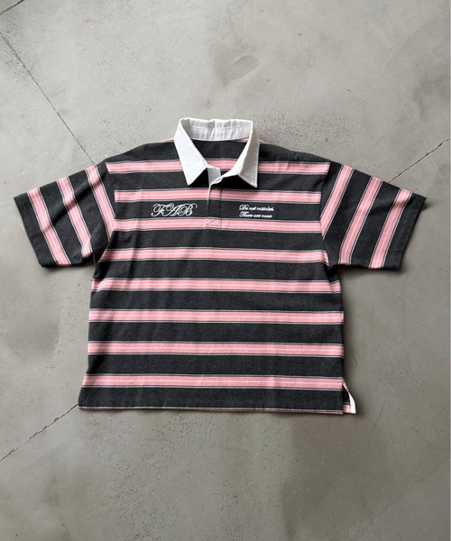 kutir(クティール)の「EMBROIDERED DESIGN BORDER RUGBY SHIRT/刺繍デザインボーダーラガーシャツ(ポロシャツ・メンズ・杢グレー/ネイビー/チャコールグレー・MEDIUM/LARGE)」の15枚目の写真