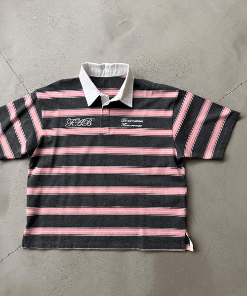 EMBROIDERED DESIGN BORDER RUGBY SHIRT／刺繍デザインボーダーラガー
