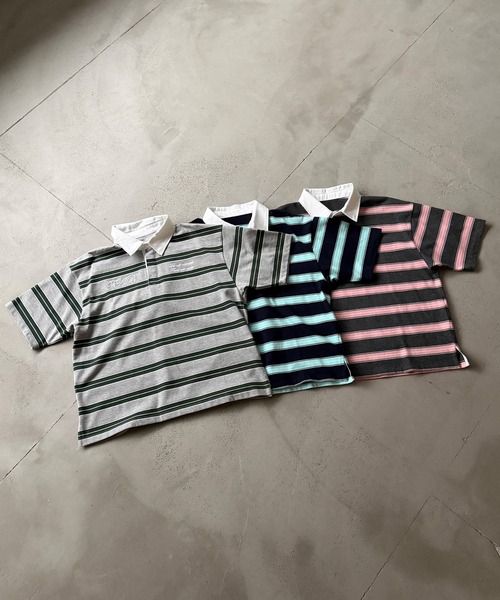 kutir(クティール)の「EMBROIDERED DESIGN BORDER RUGBY SHIRT/刺繍デザインボーダーラガーシャツ(ポロシャツ・メンズ・杢グレー/ネイビー/チャコールグレー・MEDIUM/LARGE)」の14枚目の写真