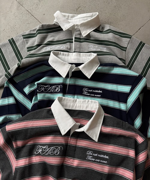 kutir(クティール)の「EMBROIDERED DESIGN BORDER RUGBY SHIRT/刺繍デザインボーダーラガーシャツ(ポロシャツ・メンズ・杢グレー/ネイビー/チャコールグレー・MEDIUM/LARGE)」の13枚目の写真