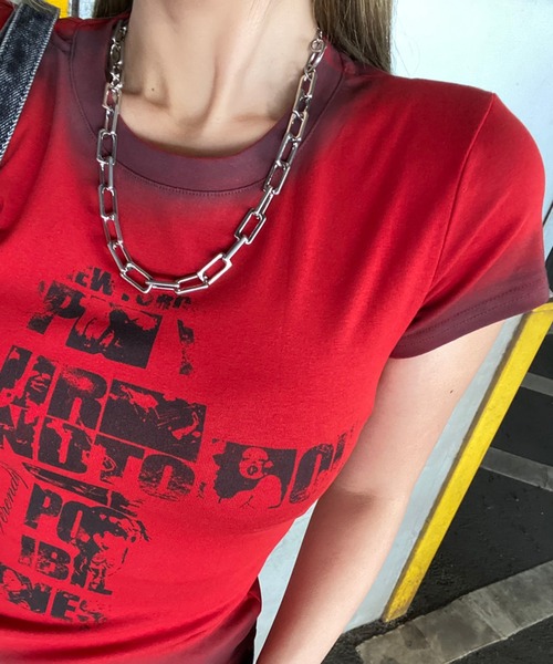 non-hedge(ノンヘッジ)の「クロス風カスレロゴTシャツ(Tシャツ/カットソー・レディース・ブラック/オフホワイト/グレー/ネイビー/レッド・FREE)」の11枚目の写真