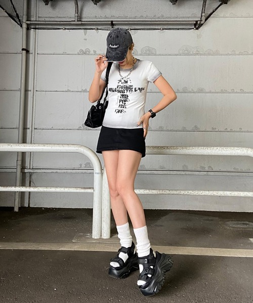 non-hedge(ノンヘッジ)の「クロス風カスレロゴTシャツ(Tシャツ/カットソー・レディース・ブラック/オフホワイト/グレー/ネイビー/レッド・FREE)」の12枚目の写真
