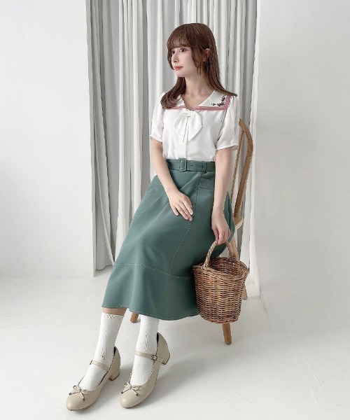 F i.n.t（フィント）の「ベルト付き配色ステッチAラインスカート/fint フィント（スカート・レディース・ネイビー/グリーン/コーラルピンク・FREE）」の11枚目の写真