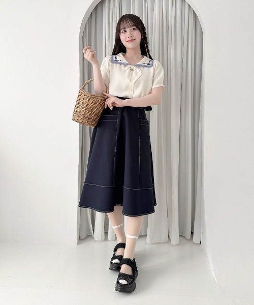 F i.n.t（フィント）の「ベルト付き配色ステッチAラインスカート/fint フィント（スカート・レディース・ネイビー/グリーン/コーラルピンク・FREE）」の16枚目の写真