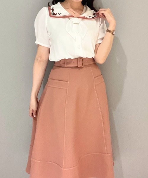 F i.n.t(フィント)の「ベルト付き配色ステッチAラインスカート/fint フィント(スカート・レディース・ネイビー/グリーン/コーラルピンク・FREE)」の12枚目の写真