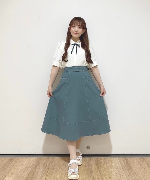 F i.n.t(フィント)の「ベルト付き配色ステッチAラインスカート/fint フィント(スカート・レディース・ネイビー/グリーン/コーラルピンク・FREE)」の7枚目の写真