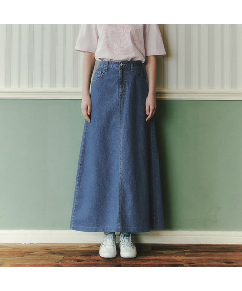 ZEROSTREET(ゼロストリート)の「バンディングデニムロングスカート / インディゴ(スカート・レディース・インディゴブルー・SMALL/MEDIUM/LARGE)」の1枚目の写真