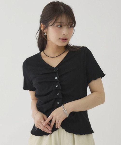 archives(アルシーヴ)の「ハーフスリーブフロントタックカットTOPS(Tシャツ/カットソー・レディース・オートミール/レッド/ブラック/Cream・MEDIUM)」の17枚目の写真