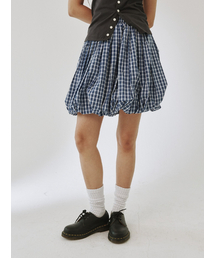 BALLOON SKIRT, BLUE CHECK